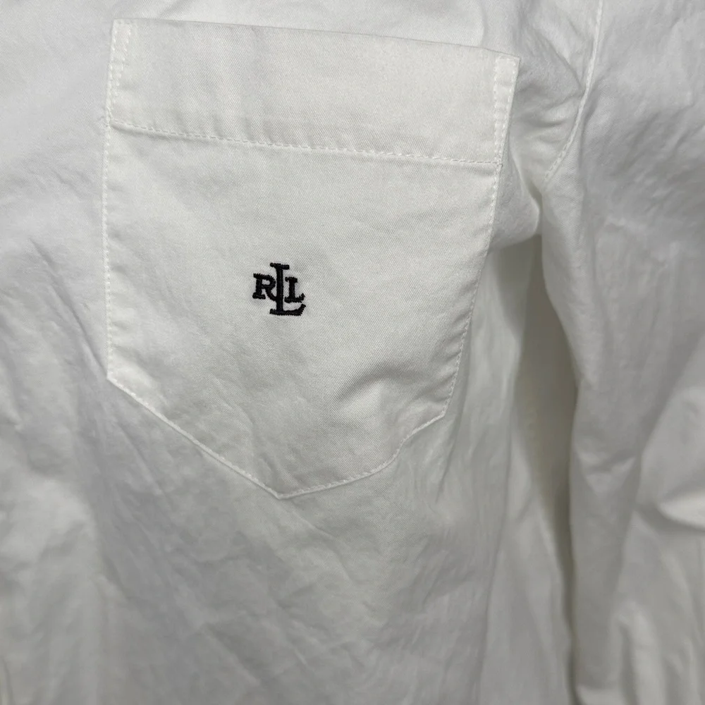 Ralph Lauren 100% Cotton White Button-Up with Navy collar and cuff trim accents - Picture 4 of 11